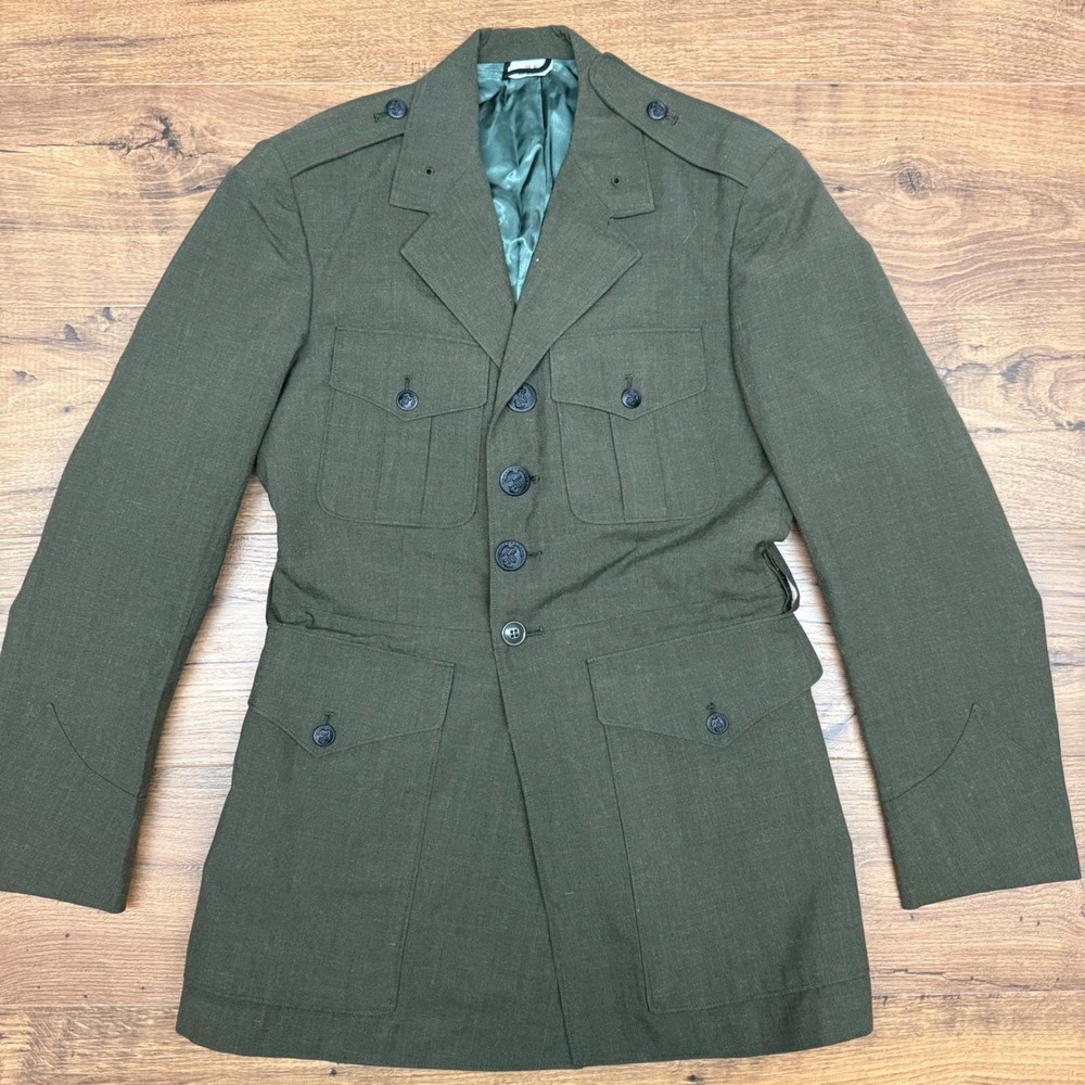 Vintage US Marine Corps Men 38R Military Service Alpha Uniform Jacket Green Wool